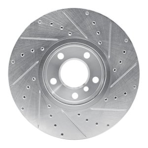 BMW X5 Brake Rotor (1) - Front Left - R1 Concepts - Drilled & Slotted - Silver - `07-`19